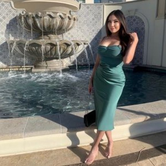 HOUSE OF CB 'Teia' Forest Draped Corset Midi Dress NWOT - Picture 4 of 10